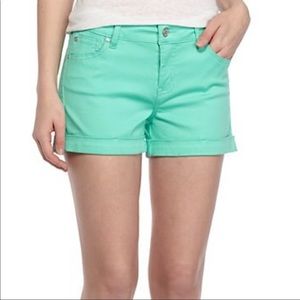 Celebrity Pink Jeans | Aqua Button-Waist Rolled Hem Cuffed Shorts w/ Pockets